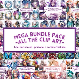 ALL CLIP ART Mega Bundle Pack of watercolor png Clipart, Scrapbook, Junk Journal, Instant Digital Download, Personal and Commercial Use