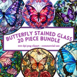 Butterfly Stained Glass Clipart, Junk journal PNG Bundle, Instant Digital Download, Sublimation, Commercial and Personal Use