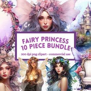 Watercolor Fairy Princess Clipart, Fantasy Art, Junk journal PNG Bundle, Instant Digital Download, Sublimation, Commercial Use