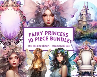 Watercolor Fairy Princess Clipart: Junk Journal PNG Bundle (Digital Download)