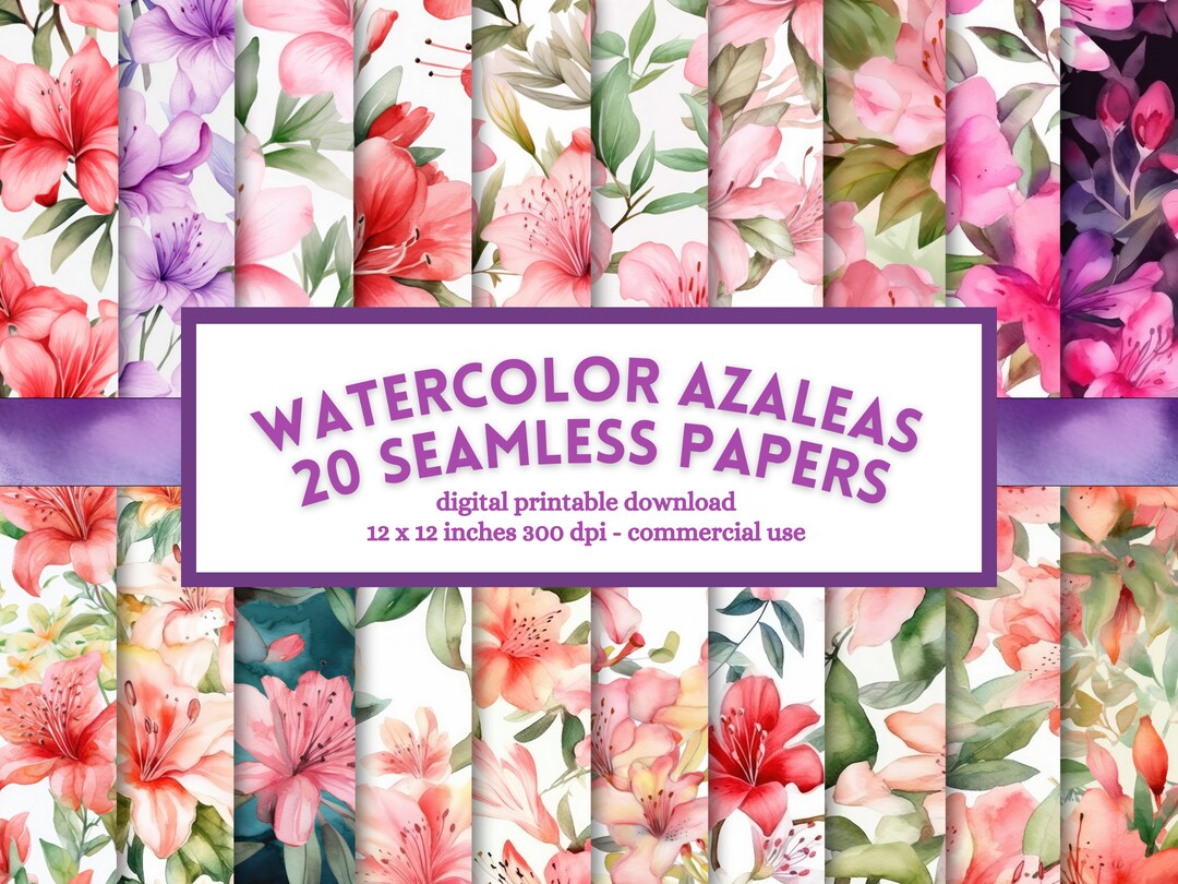 Watercolor Azalea Digital Paper: Seamless Floral Patterns (digital ...