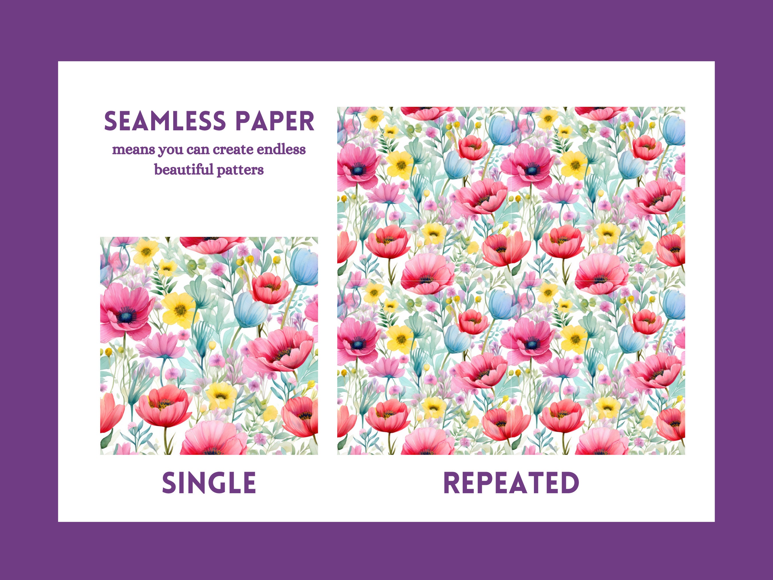 Watercolor Spring Flowers Digital Paper: Seamless Floral Patterns ...