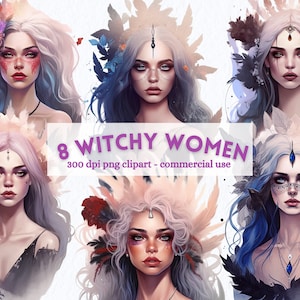 Watercolor Witch Clipart: Gothic Fantasy PNG Bundle (Digital Download)