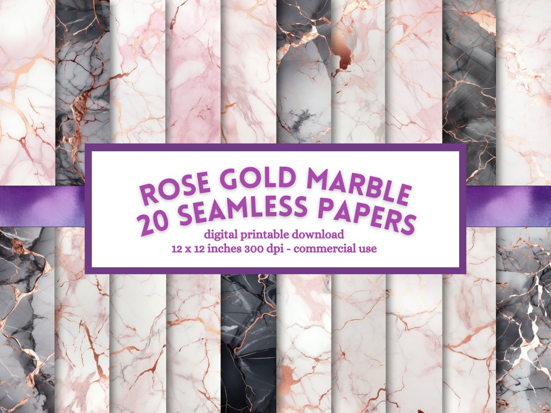 Rose Gold Marble Digital Paper, Seamless Pattern, Scrapbook Paper Pack, Printable Junk Journal ...
