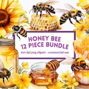 Watercolor Honey Bee PNG Clipart Bundle, Bumble Bee clip art, Junk journal, scrapbook, Instant Digital Download, Personal Commercial Use