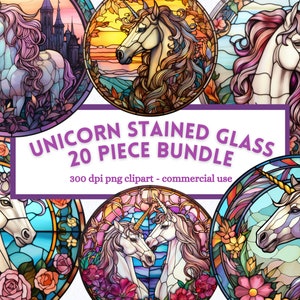 Unicorn Stained Glass Clipart: PNG Bundle for Junk Journals (Digital Download)