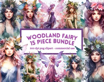 Watercolor Fairy Clipart: Woodland Fantasy PNG Bundle (Digital Download)