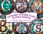 Stained Glass Alphabet Monogram Clipart: Circle PNG Bundle (Digital Download)
