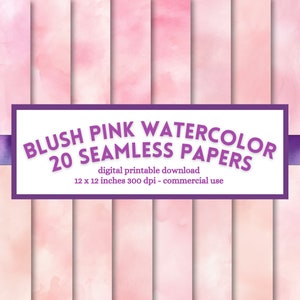 Blush Pink Watercolor Digital Paper, texture painting, seamless design, printable scrapbook junk journal pages, download commercial use