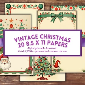 Retro Vintage Classic Weihnachten Digitales Papier, 1950er Jahre Xmas, druckbare Scrapbookseiten, Junk Journal, sofortiger Download, kommerzielle Nutzung