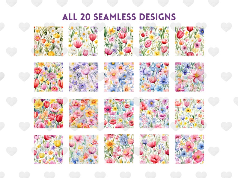 Watercolor Spring Flowers Digital Paper: Seamless Floral Patterns ...