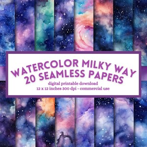 Milky Way Galaxy Digital Paper, Night Sky, naadloos ontwerp, afdrukbare scrapbook junk journal-pagina's, instant download voor commercieel gebruik