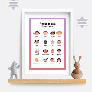Póster A4 de arte de pared para niños, decoración de arte para guardería de bebés, póster de pared para niños, póster de aprendizaje, póster de sentimientos y emociones