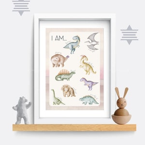 Póster A4 de arte de pared para niños, decoración de arte para guardería de bebés, póster de pared para niños, póster del alfabeto de aprendizaje, póster de animales, póster de dinosaurios
