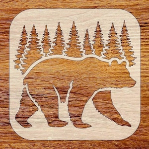 Stencil orso della foresta, silhouette di animali selvatici, stencil rustico fai da te, download digitale, file STL, DXF, SVG