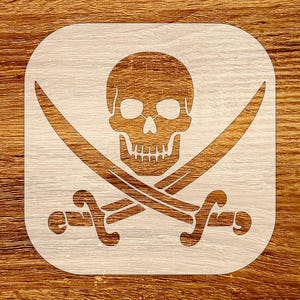 Pirate Skull and Crossed Swords Stencil, Jolly Roger Design, Reusable DIY Craft Stencil, Digital Download, SVG, DXF, Stl, Png, Pdf Files