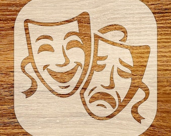 Comedy & Tragedy Theater Masks Silhouette Stencil, Digital Download SVG, DXF, Stl, Png, Pdf, Files