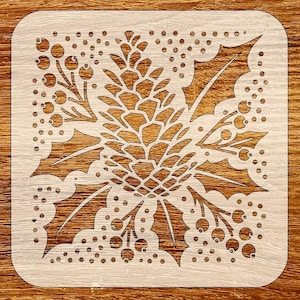 Christmas Pinecone Holly Stencil, Digital Download, SVG, DXF, Stl, Png, Pdf Files