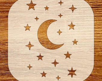 Plantilla de luna creciente y estrellas, descarga digital (archivos SVG, DXF, STL, PNG y PDF)
