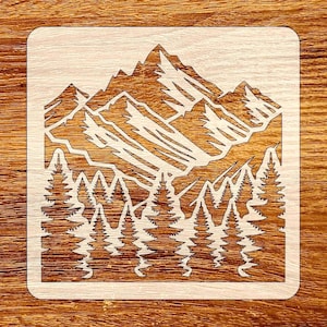 Mountain Pine Forest Stencil, Reusable Nature Scene DIY Craft Stencil, Digital Download, SVG, DXF, Stl, Png, Pdf Files