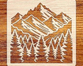 Mountain Pine Forest Stencil, Reusable Nature Scene DIY Craft Stencil, Digital Download, SVG, DXF, Stl, Png, Pdf Files