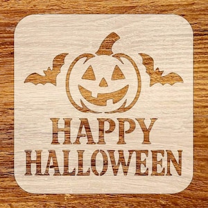 Jack-O&#39;-Lantern Happy Halloween Stencil, Reusable DIY Craft Stencil, Digital Download, SVG, DXF, Stl, Png, Pdf Files