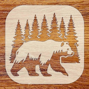 Evergreen Forest Bear Stencil, Rustic Wildlife Stencil, Digital Download, STL, DXF, SVG Files