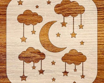 Plantilla de cielo nocturno para guardería, descarga digital, archivos SVG, DXF, STL, PNG y PDF