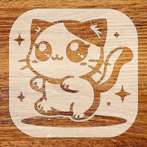 Kawaii Katze Schablone, Anime inspirierte wiederverwendbare DIY Craft Stencil, digitaler Download, STL, DXF, svg