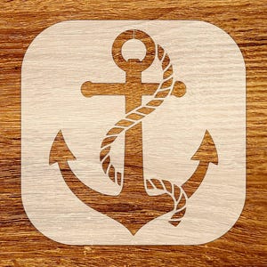 Anchor with Rope Stencil, Nautical Marine Symbol, Reusable DIY Craft Stencil, Digital Download, SVG, DXF, Stl, Png, Pdf Files