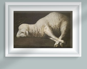 Reproduction Vintage Oil Painting Easter Holy Sacrificial Lamb of God Inspirational Instant Digital Download Printable, Biblical Sacrifice