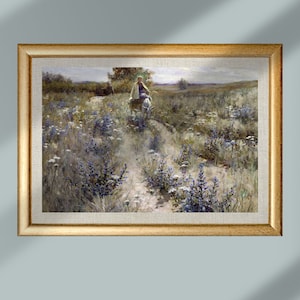 Vintage Reproduction Oil Painting Easter Inspirational Mary, Joseph and Jesus Instant Digital Download Printable, Biblical Floral Landscape