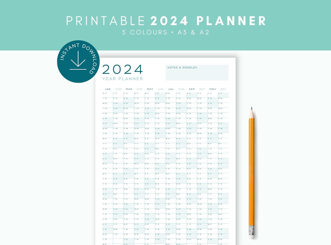 PRINTABLE 2024 YEAR PLANNER Year at a Glance Wall Calendar Modern ...