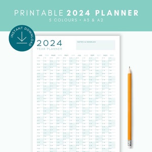 PRINTABLE 2024 YEAR PLANNER Year at a Glance Wall Calendar Modern ...