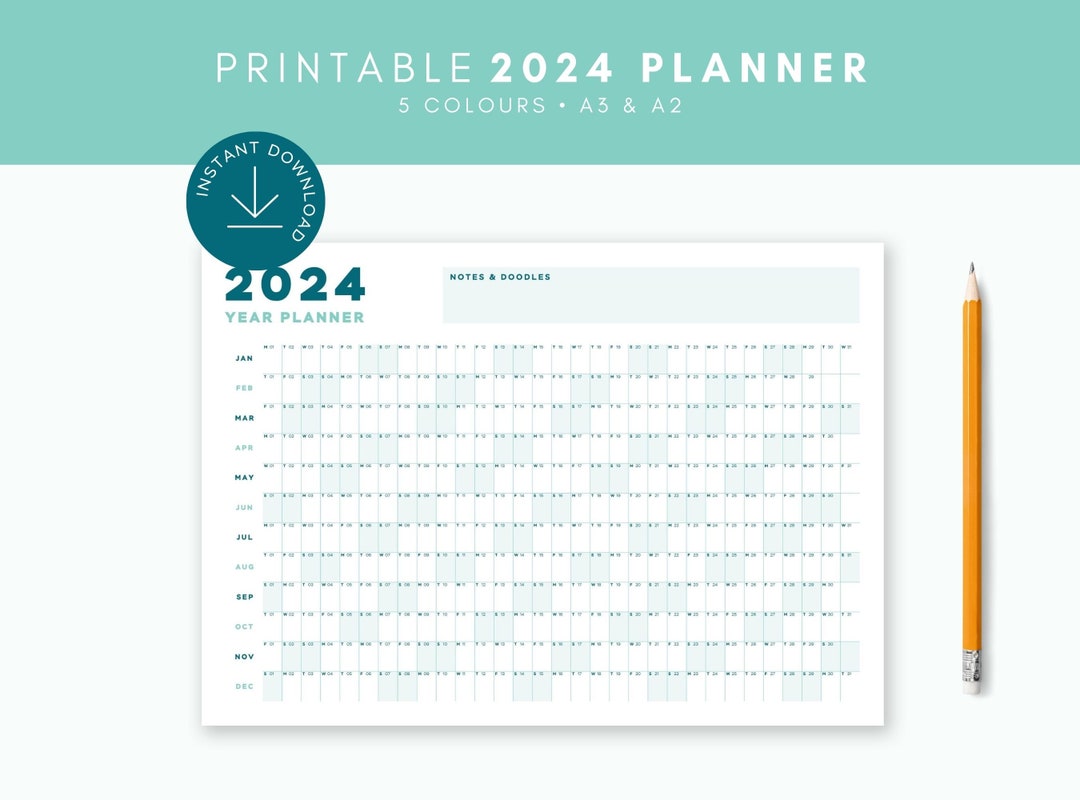 PRINTABLE 2024 YEAR PLANNER Year at a Glance Wall Calendar Bold Design ...