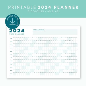 PRINTABLE 2024 YEAR PLANNER Year at a Glance Wall Calendar Bold Design ...
