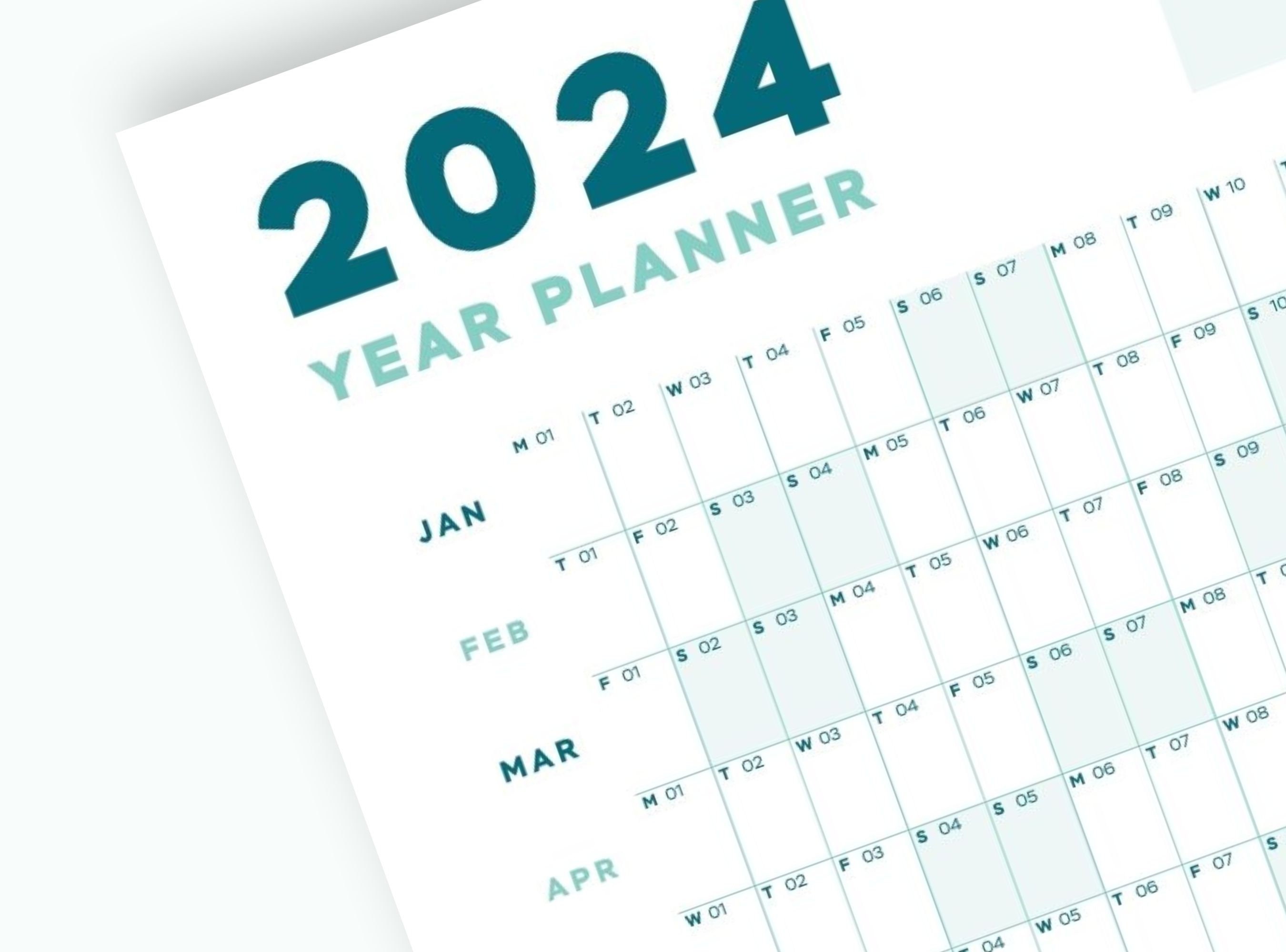 PRINTABLE 2024 YEAR PLANNER Year at a Glance Wall Calendar Bold Design ...