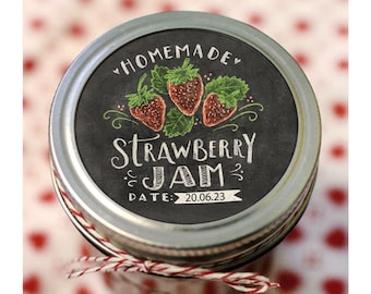 Set mit 6, 12 oder 24 selbstgemachte Chalk Art Marmelade Aufkleber, Erdbeere, Himbeere, Pfirsich, Marmelade Etiketten, 56mm wasserdichte Aufkleber