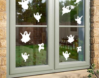 Halloween-Fensteraufkleber – Gruselige Weiße Geister, Abnehmbar & Rückstandsfrei (2 Stück)