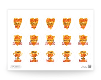 Papieren Super Dad-stickers: knutseldecor Vaderdag (37 mm)