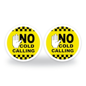 Adesivi per porte gialli "No cold callers", adesivi impermeabili per esterni da 95 mm, cartelli per porte o finestre