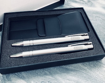 Personalised Silver Metal Ballpen and Mechanical Pencil Set - Black ink pen - Mother's Day, Father's Day, Graduation Birthday Christmas Gift