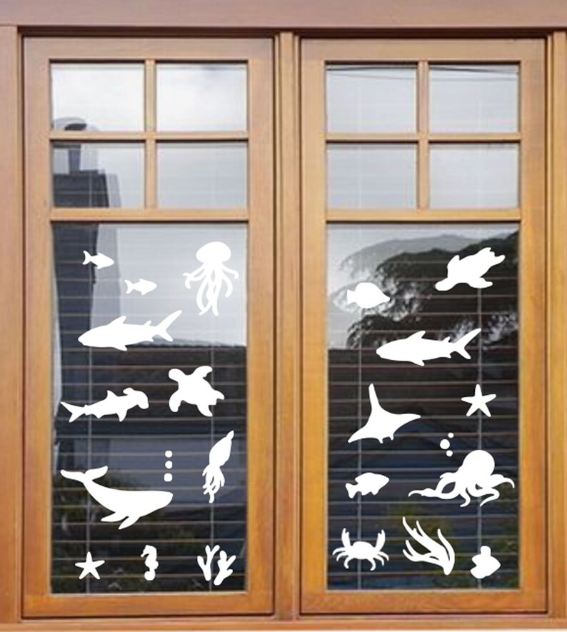 Set of 27 Under the Sea Window Sticker, Nautical Theme Window Cling No