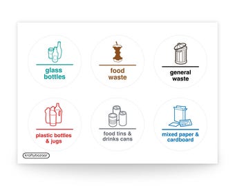 Set van 6 stickers voor afvalcontainers, waterdichte stickers van 56 mm