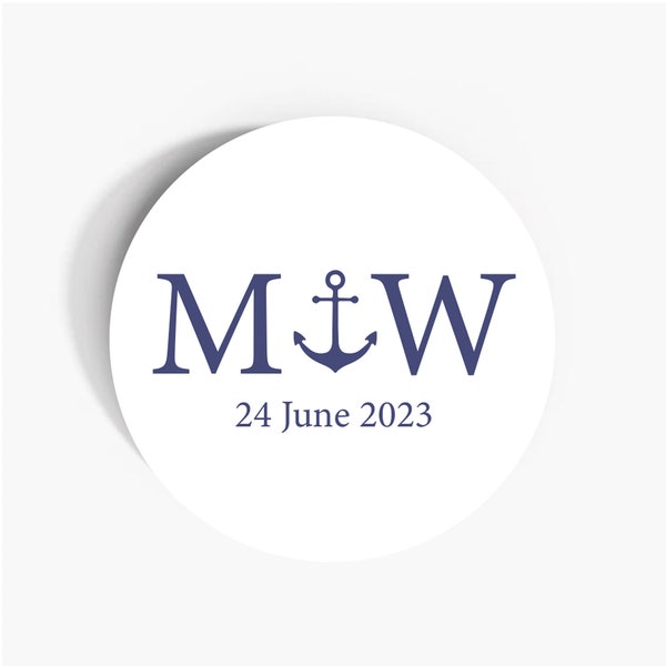 Personalised Blue Anchor Monogram Paper Labels: 37mm Nautical-Themed Self-Adhesive Stickers for Weddings and Stationery Crafts Labels