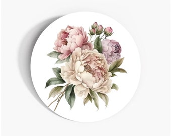 Blooming Peony: 37mm Eco-Friendly Self-Adhesive Paper Stickers - Multipack for Stationery, Crafts, and Decor
