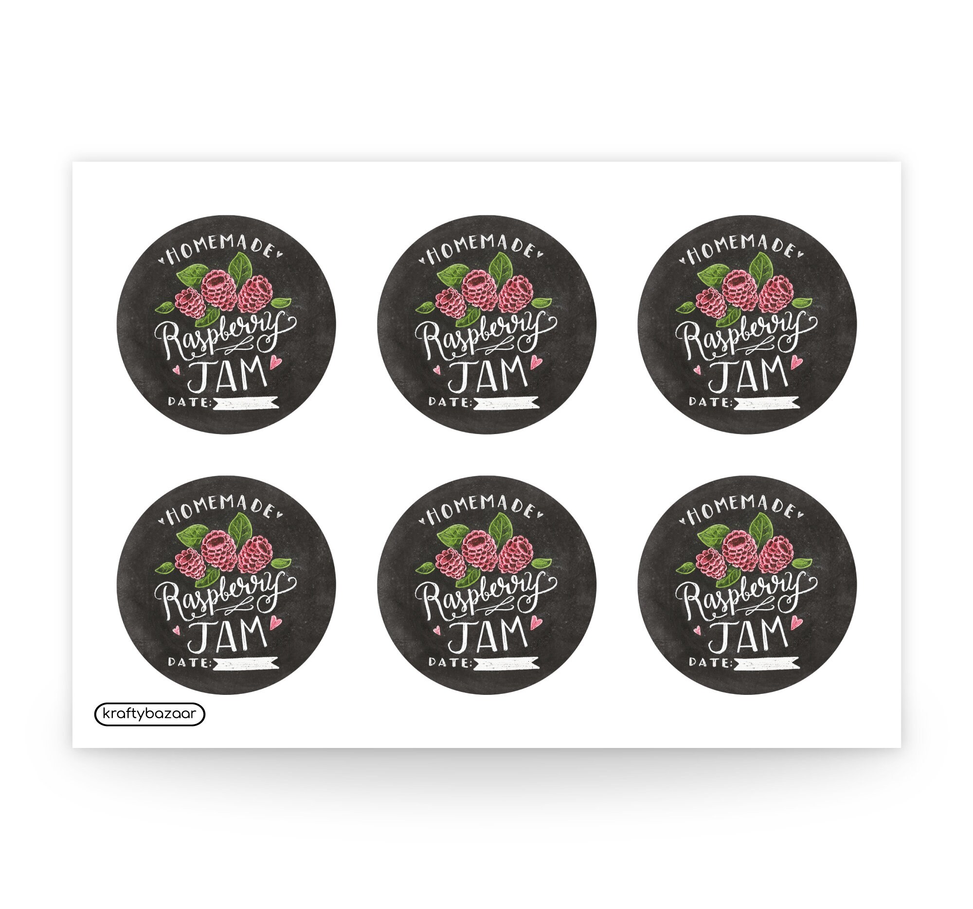 Set of 6, 12 or 24 Homemade Chalk Art Jam Stickers, Strawberry