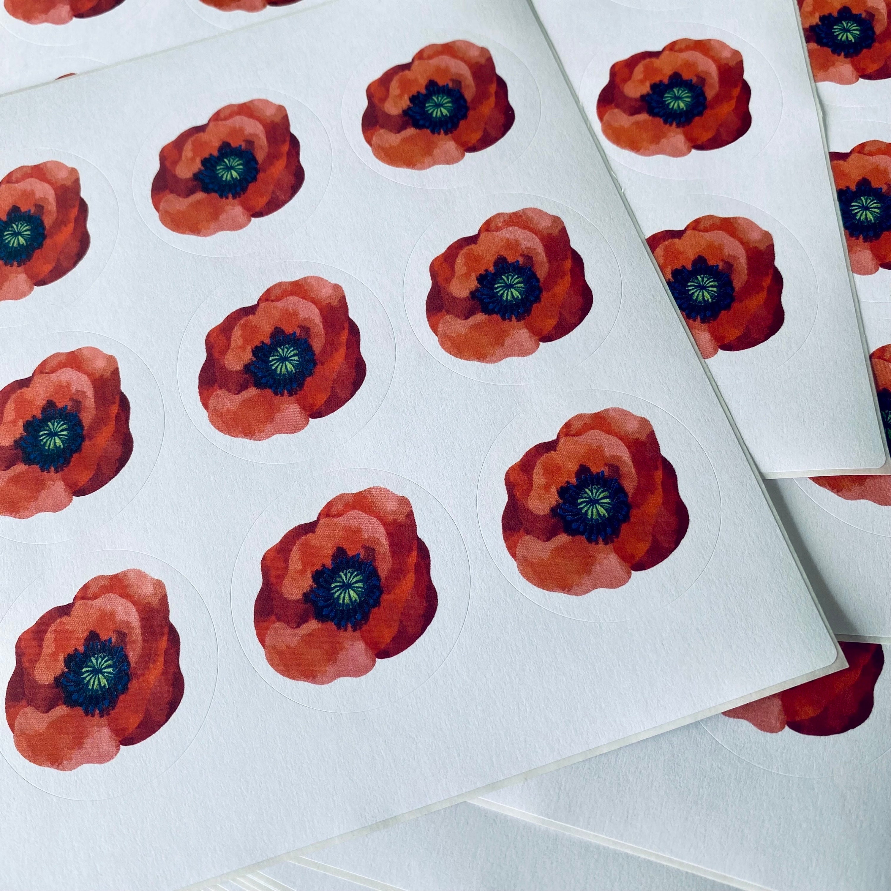 Red Poppy Remembrance Day Stickers: 37mm Craft Decor Labels - Etsy