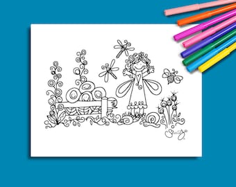 Digital Download Garden Fairy Coloring Page