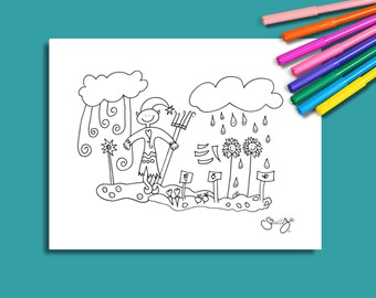 Digital Download Gardening Fairy Coloring Page